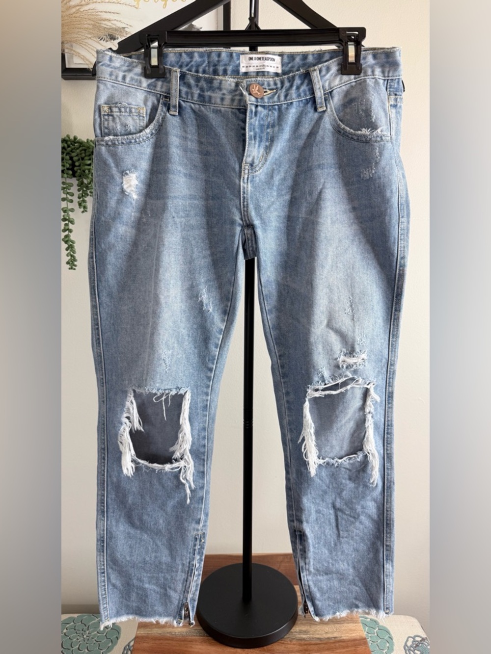 One Teaspoon Light Blue Distressed Ripped Jeans